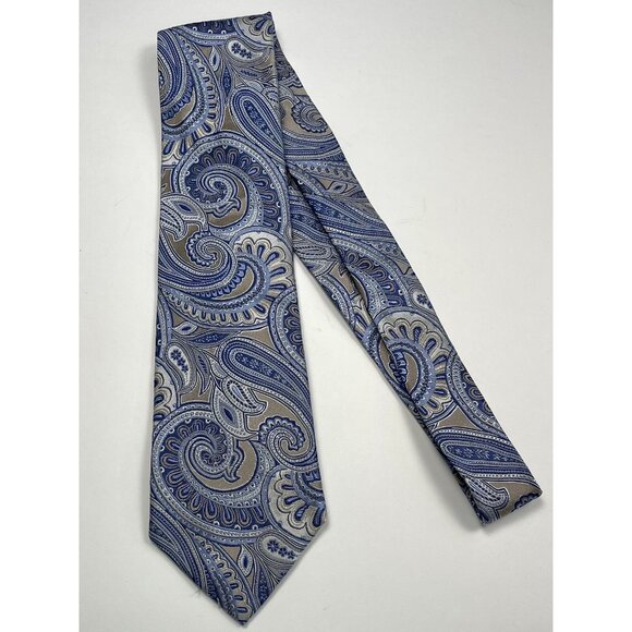 GEOFFREY BEENE Mens 100% Silk Blue/Gray Paisley Classic NECKTIE Neck Tie EUC - Picture 1 of 3